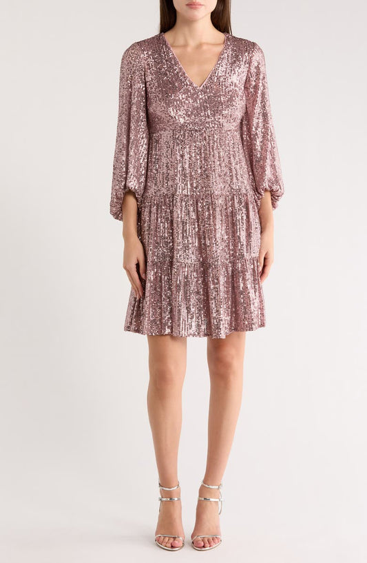 Balloon Sleeve Sequin Skater Dress