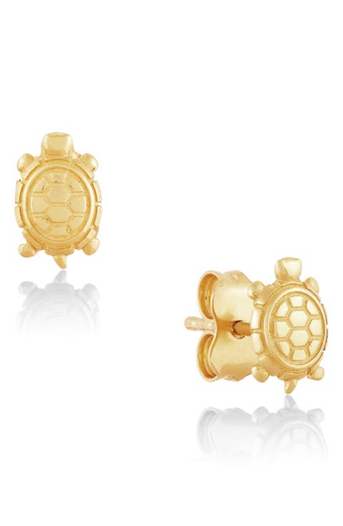 14K Yellow Gold Turtle Stud Earrings