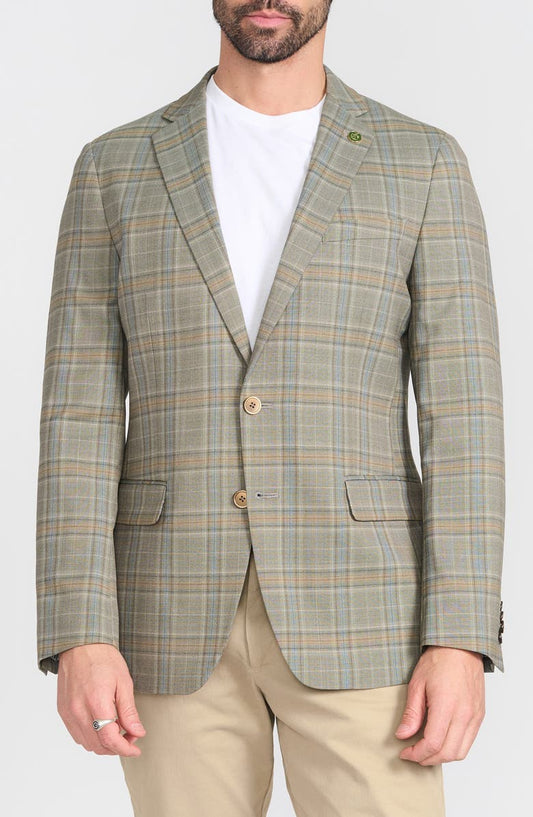 Olive Plaid Wool Blend Blazer
