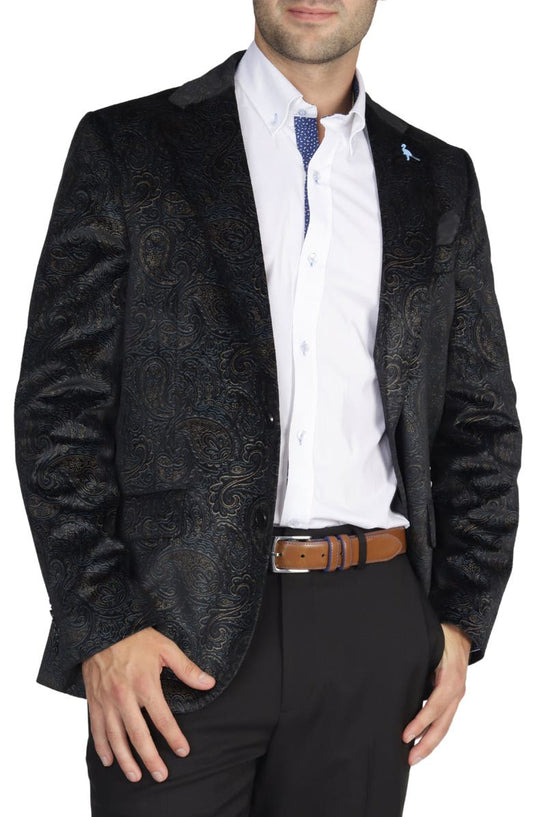 Black Velvet Two-Tone Metallic Paisley Sport Coat (Short, Regular & Long)