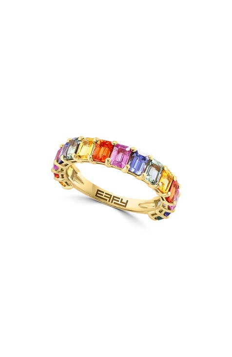 Anillo de Oro Amarillo de 14K y Zafiro Multicolor