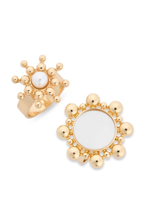 Juego de 2 anillos de cuentas y perlas de imitación