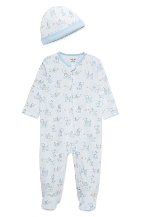 Puppy Fun Print Cotton Footie & Hat Set (Bebé) (Exclusivo de Nordstrom)