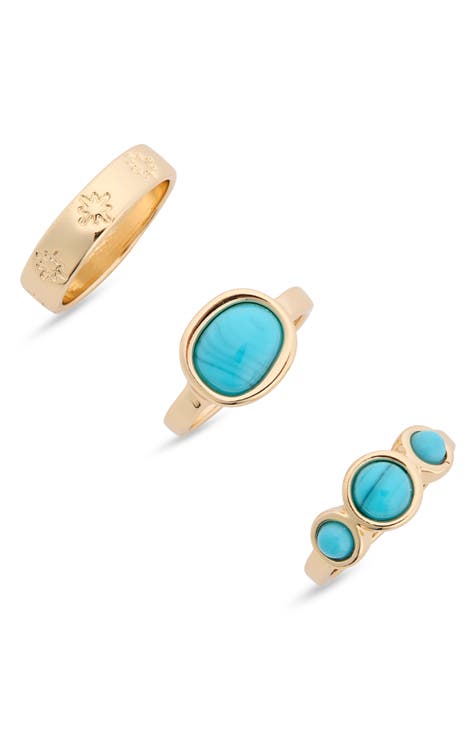 Juego de 3 Anillos de Imitación Turquesa