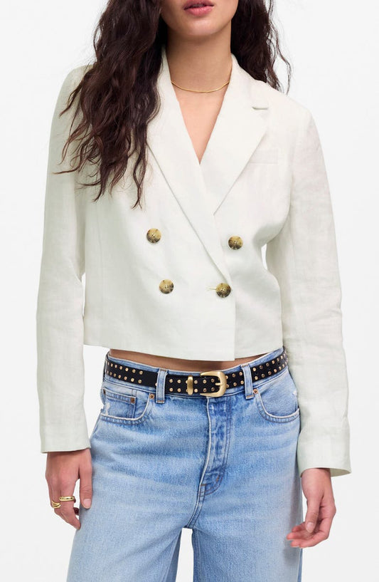Crop Double Breasted Linen Blazer