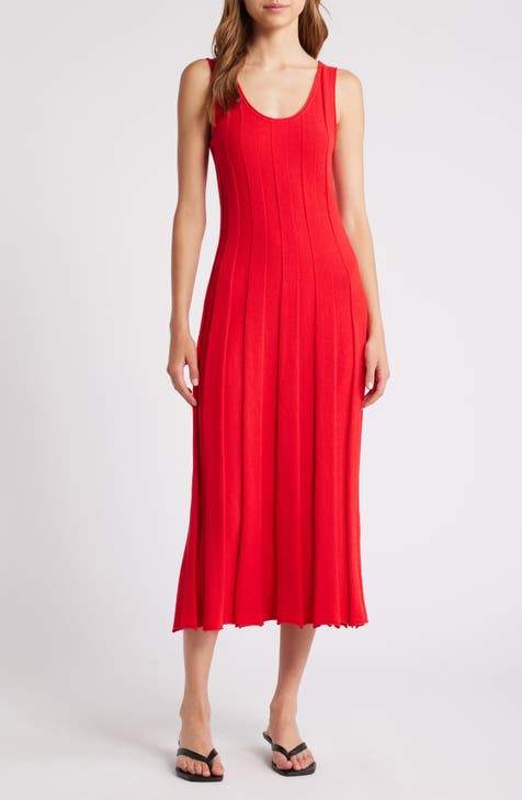 Vestido estilo suéter midi sin mangas de canalé