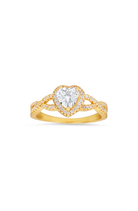 Anillo CZ Halo Corazón de Plata de Ley - Talla 8