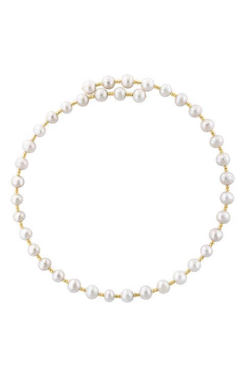 Gold Plated Sterling Silver & 6.5-7mm Cultured Freshwater Pearl Necklace