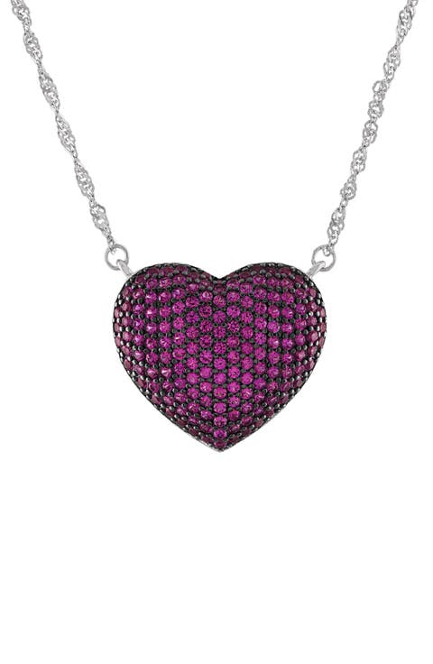 Sterling Silver Created Ruby Heart Pendant Necklace