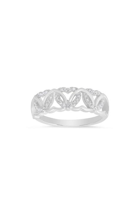 Anillo Corazón Zirconia Cúbica Entrelazado Plata de Ley
