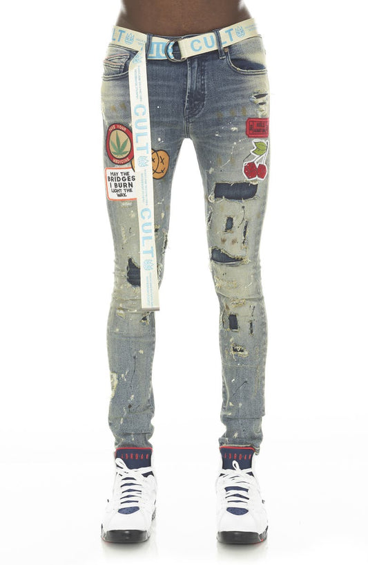 Punk Belted Distressed Super Skinny Jeans (Primo)
