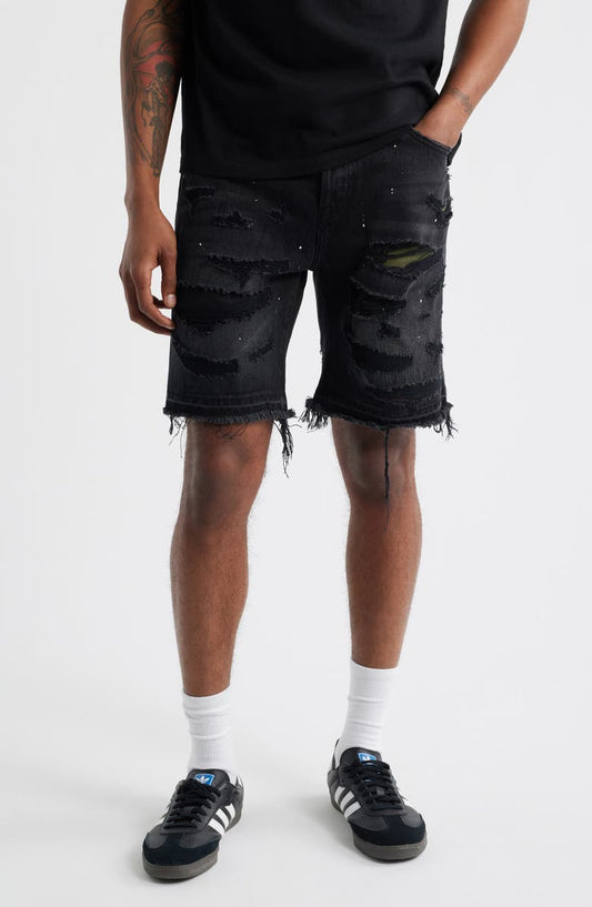 BB Outer Limit Distressed Cutoff Denim Shorts (Comet Black)