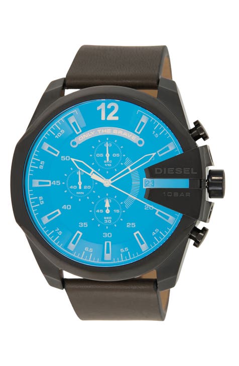 DIESEL Reloj Cronógrafo Hombre Mega Chief Correa de Piel, 45mm