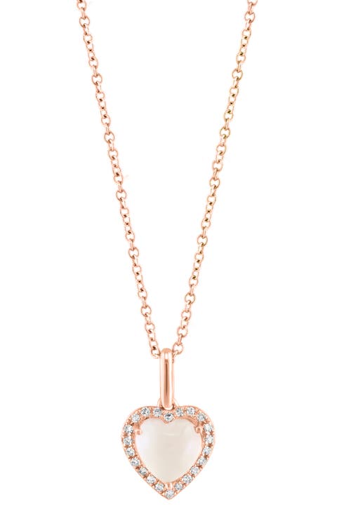 Rose Quartz & Diamond Heart Pendant Necklace - 0.08ct.
