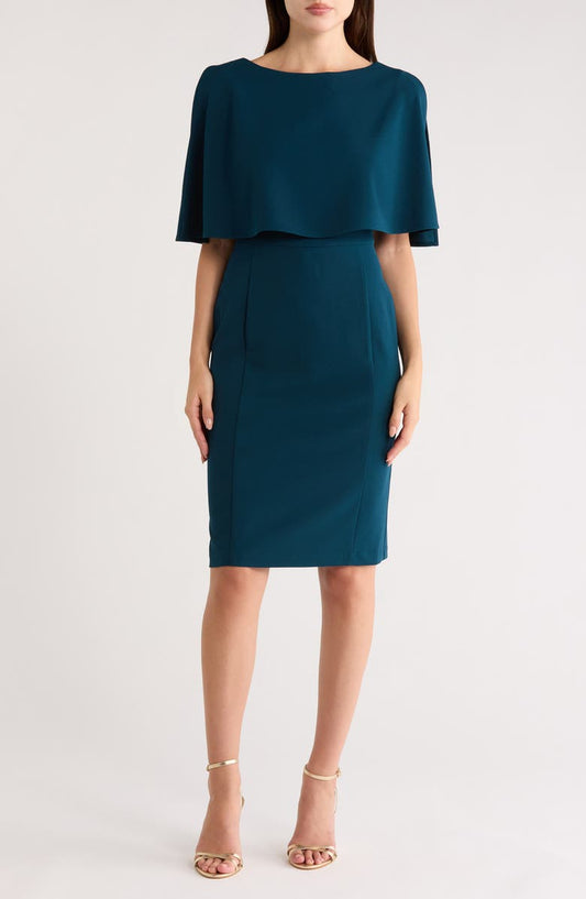 Cape Sleeve Crepe Sheath Dress