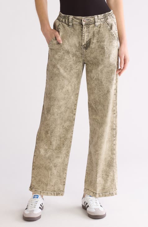 Vaqueros de pierna recta con lavado ácido (oliva)