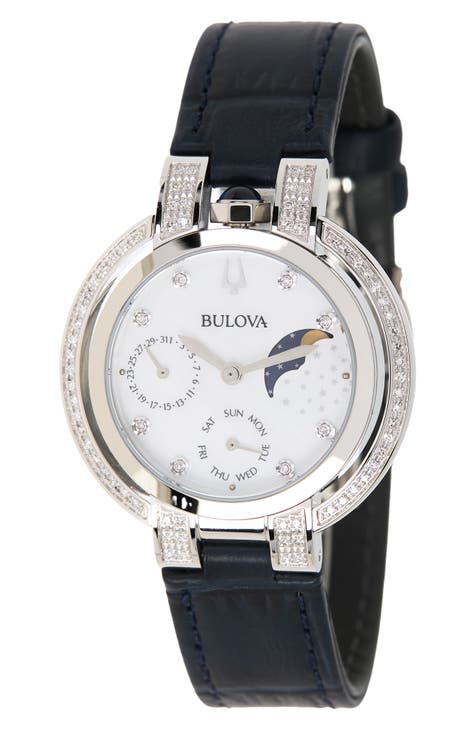 Reloj de mujer con correa de piel y detalles de diamantes Rubaiyat, 40 mm - 0,36 ctw