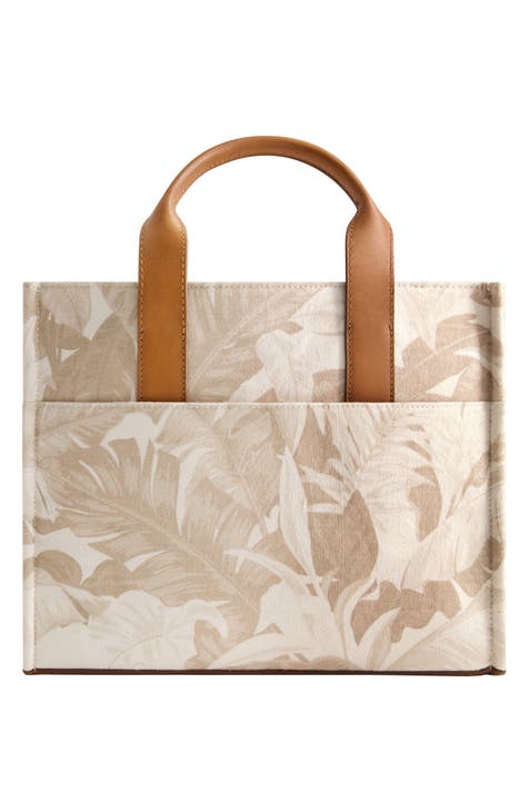Bolso Tote Floral de Lona y Piel