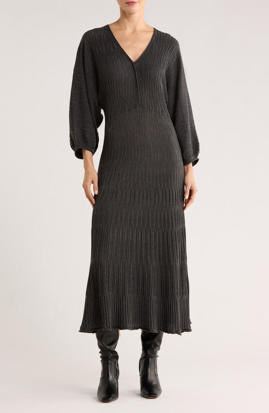 Balloon Sleeve Midi Sweater Dress