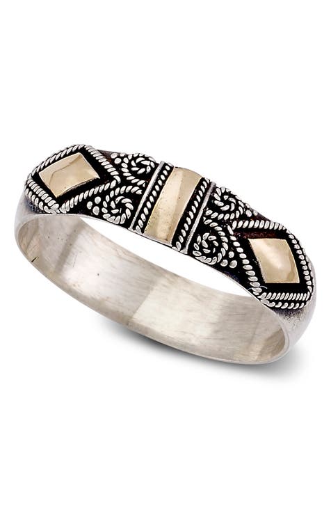 Anillo tailandés de filigrana de oro amarillo de 18 quilates y plata de ley