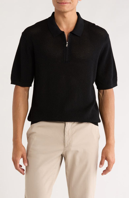 Textured Quarter Zip Polo
