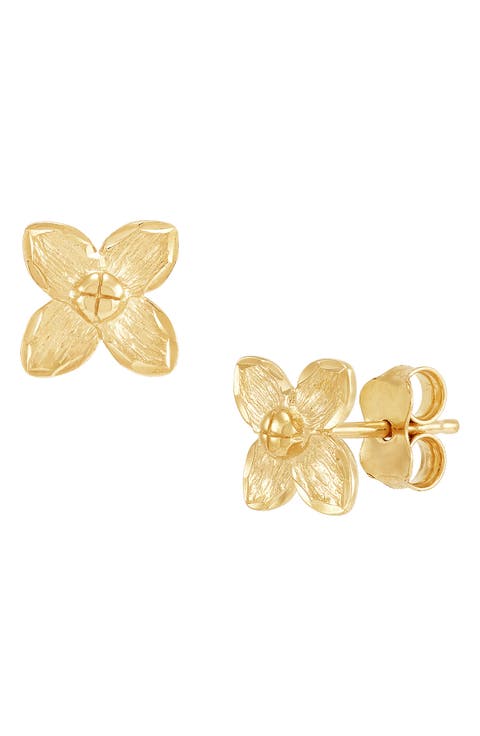 14K Gold Flower Stud Earrings