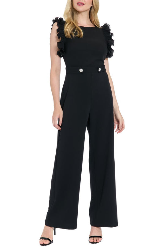 Ruffle Cap Sleeve Mixed Media Jumpsuit