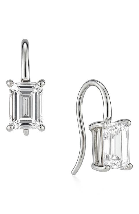 Emerald Cut Moissanite Drop Earrings
