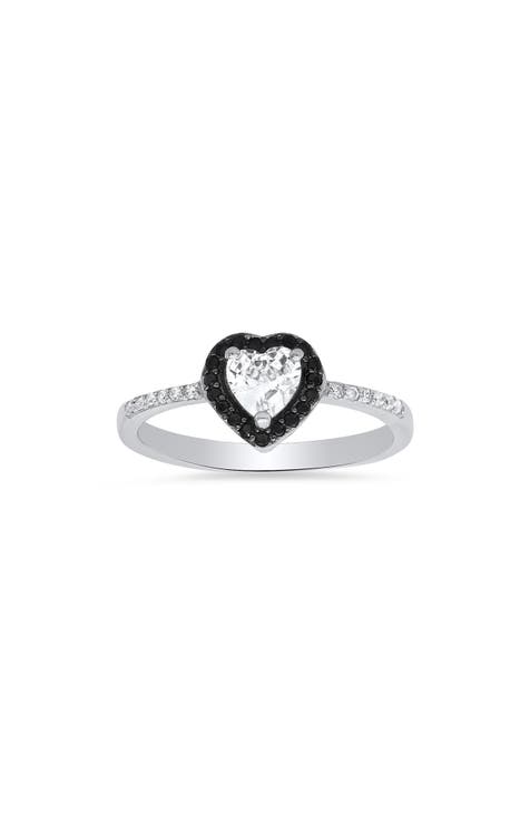 Anillo Corazón de Circonita de Plata de Ley