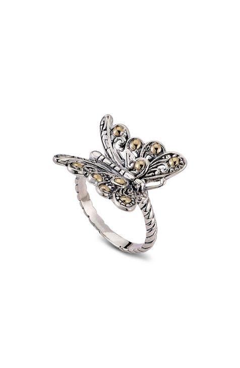 Anillo Mariposa Plata de Ley y Oro Amarillo 18K