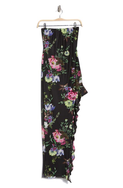 Vestido largo sin tirantes con estampado floral Brooke