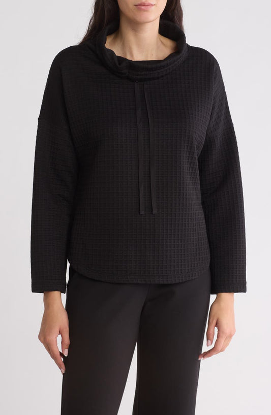 Funnel Neck Waffle Knit Pullover