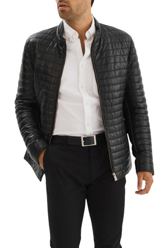 Leather Channel Quilt Jacket