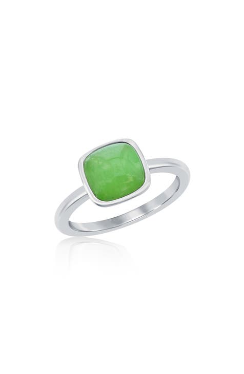 Anillo cojín de plata de ley y jade