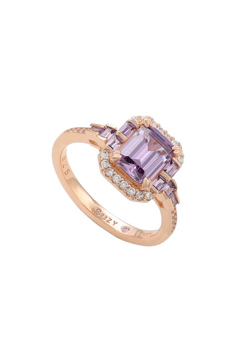 Anillo CZ Esmeralda de Plata de Ley Chapado en Oro Rosa