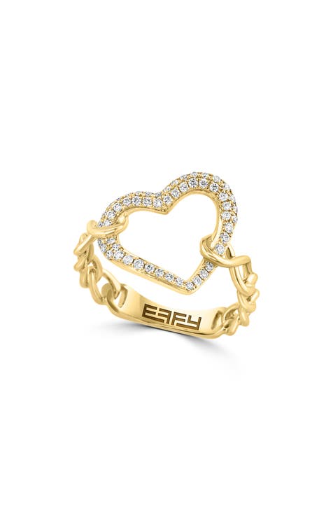 Anillo Corazón Abierto Diamante Oro Amarillo 14K - 0.25ct.