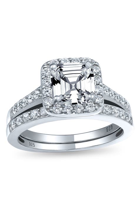 Anillos Solitarios Cuadrados Estilo Art Déco - Juego de 2