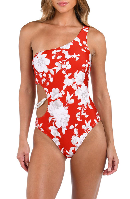 Ava Ikebana One-Shoulder Cutout One-Piece Swimsuit