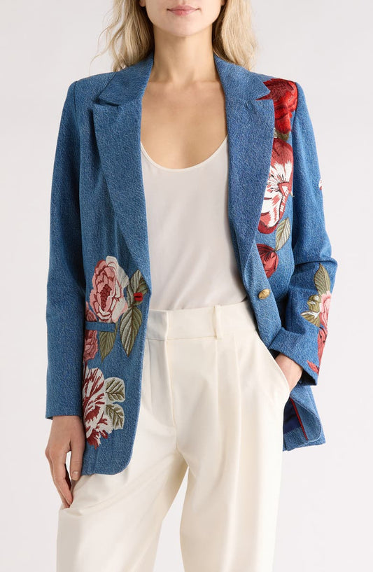 Billie Embroidered Boxy Denim Blazer