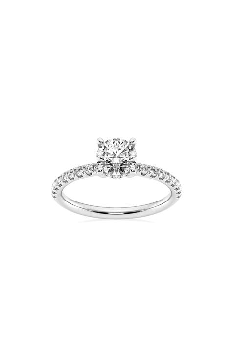 Anillo de compromiso pavé de diamantes creados en laboratorio de oro de 14 quilates de corte redondo - 0,5 ct