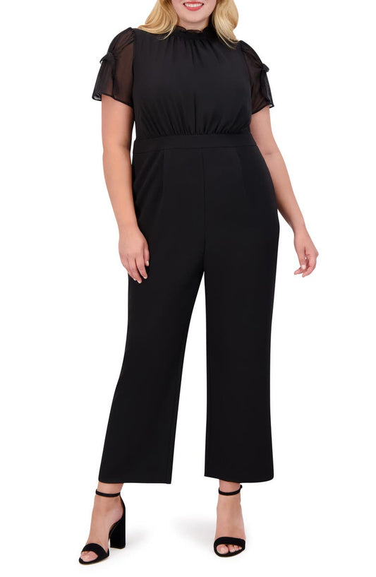 Chiffon Short Sleeve Stretch Crepe Jumpsuit (Plus)