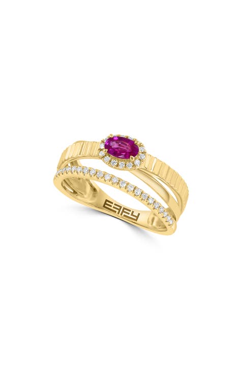 Anillo de oro amarillo de 14 quilates con diamante y rubí - 0,24 ct.