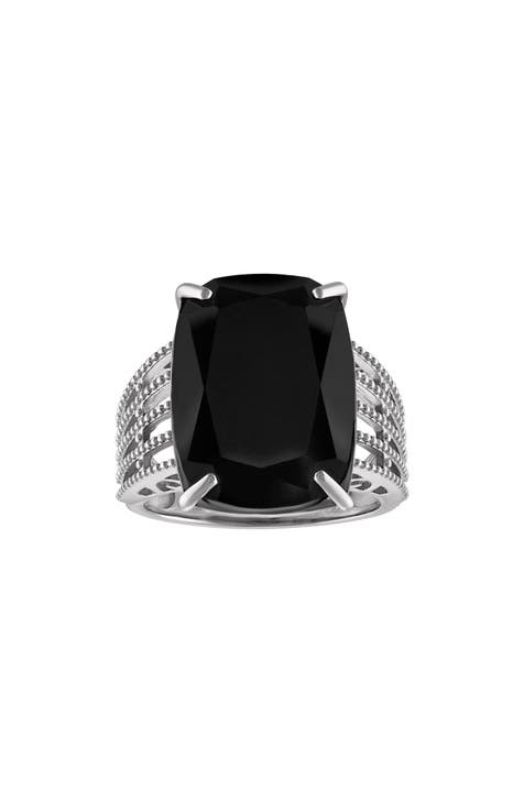 Anillo de plata de ley con espinela negra