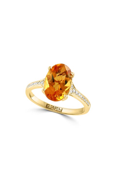 14K Yellow Gold Oval Citrine & Diamond Ring