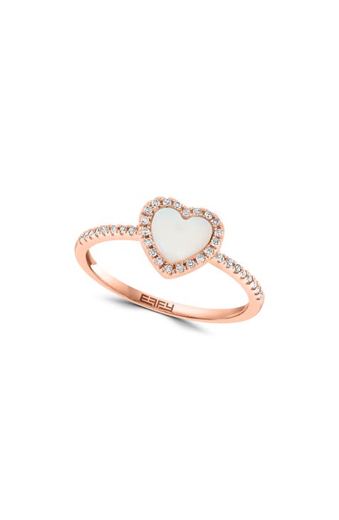 Anillo Corazón Nácar y Diamante Oro Rosa 14K - 0,17ct.
