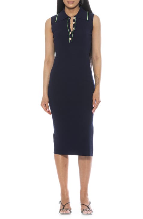 Vestido midi de punto con botones de perlas de imitación Myah