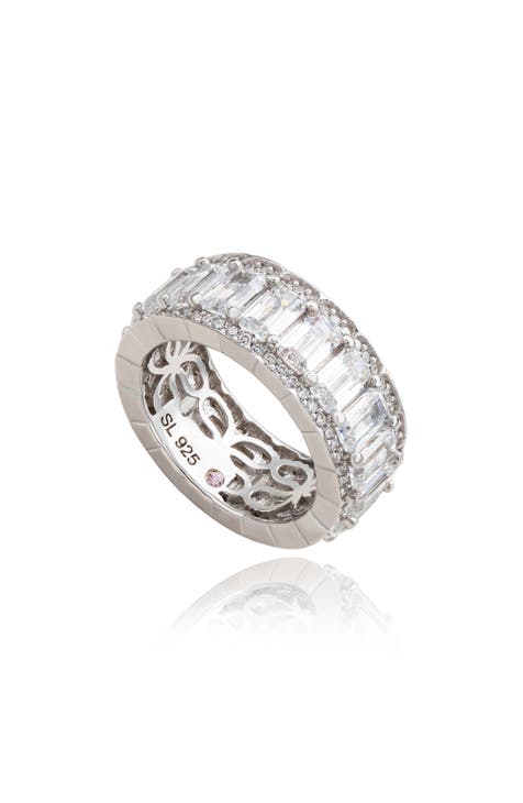 Anillo Eternidad CZ Plata de Ley Corte Esmeralda