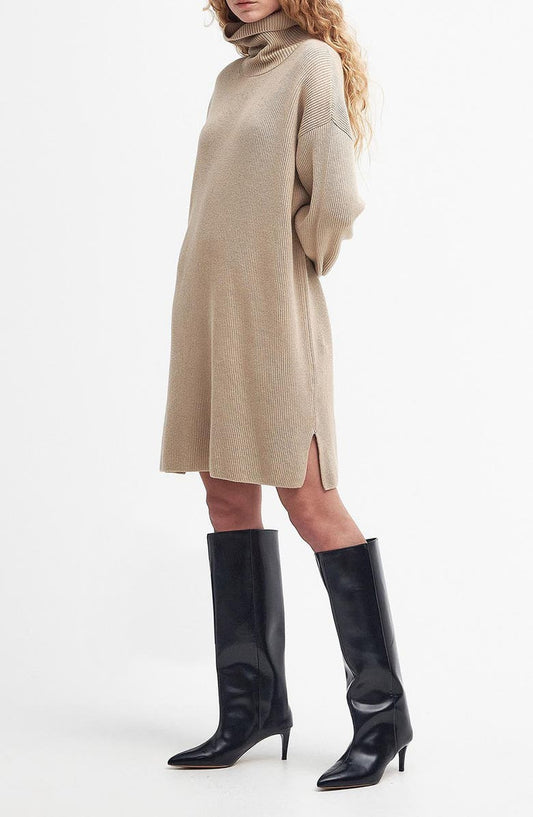 Long Sleeve Cotton Blend Rib Turtleneck Sweater Dress