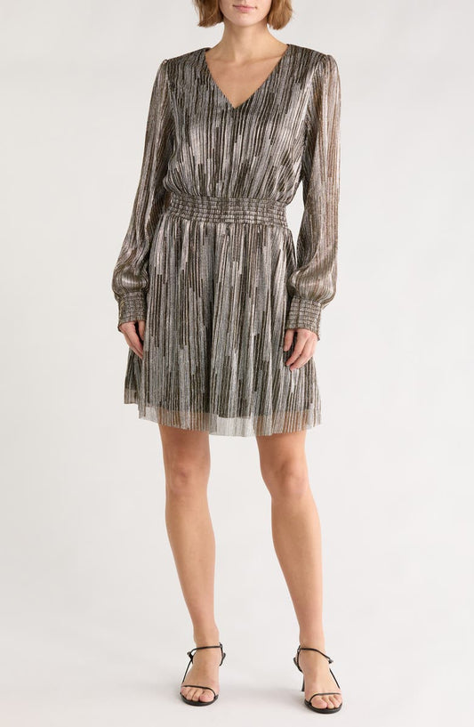 V-Neck Long Sleeve A-Line Dress