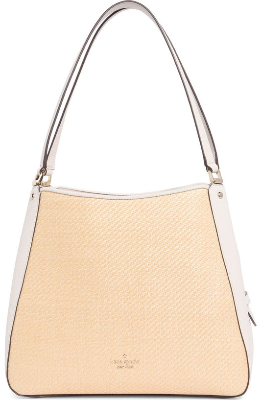 leila straw medium triple compartment shoulder bag
